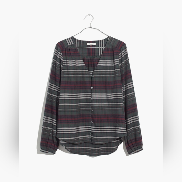 Madewell V-Neck Button-Down Shirt in Pineview Plaid - Picture 3 of 13
